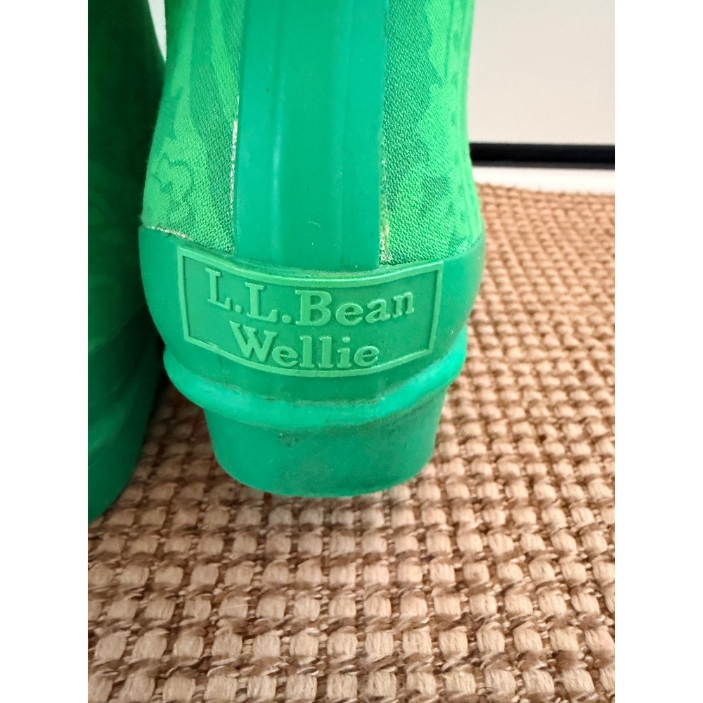 LL Bean Wellie Rain Boots Womens 7 Green Paisley Waterproof - Picture 3 of 5